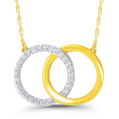 Yellow gold double circle diamond pendant